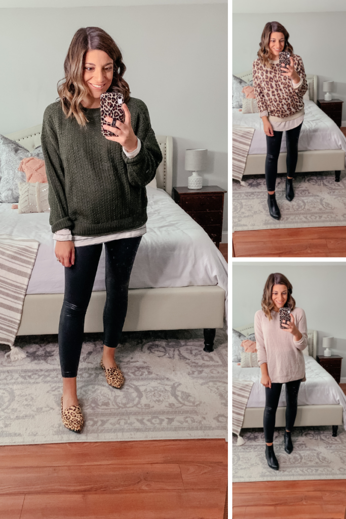 Grey Long Sleeve T-shirt with Black Leggings Outfits (7 ideas & outfits)