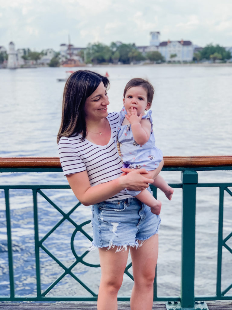 stripe tee and denim shorts